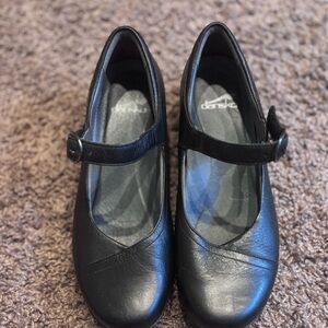 Dansko Black Leather Mary Jane Flats